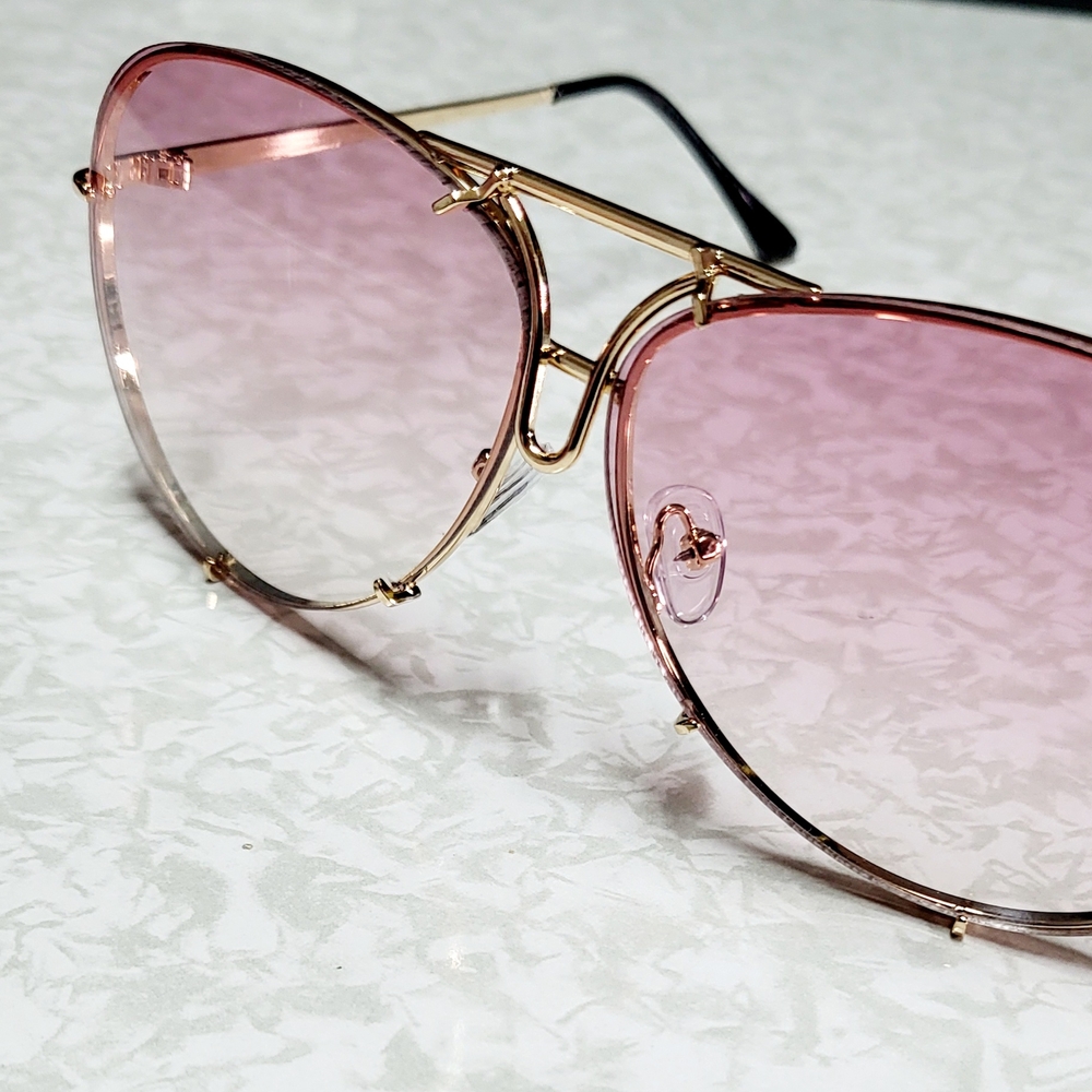 Gold Aviator Sunglasses with Pink Lenses - Picture 2 of 5